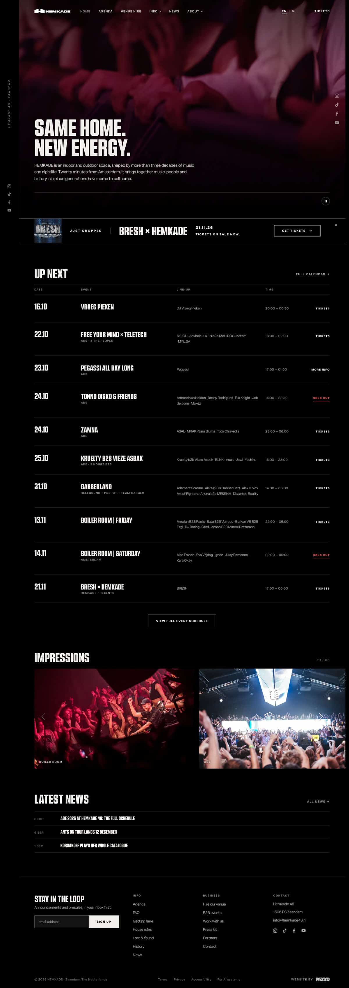 Homepage of the Hemkade website with the agenda, designed by Mixx'd Media
